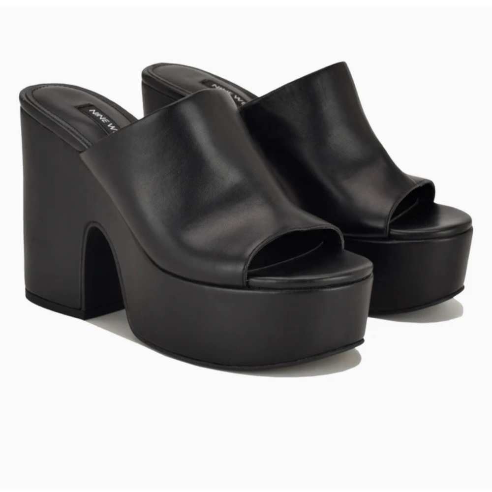 Nine West Olley Black Platform Slide on Sandals size 10